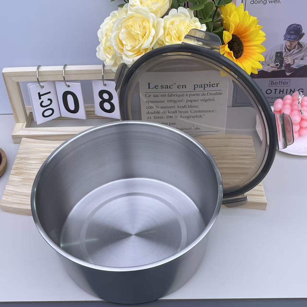 【超超大号】不锈钢加深灰盖圆盒1个家用厨房必备【汤家限定】