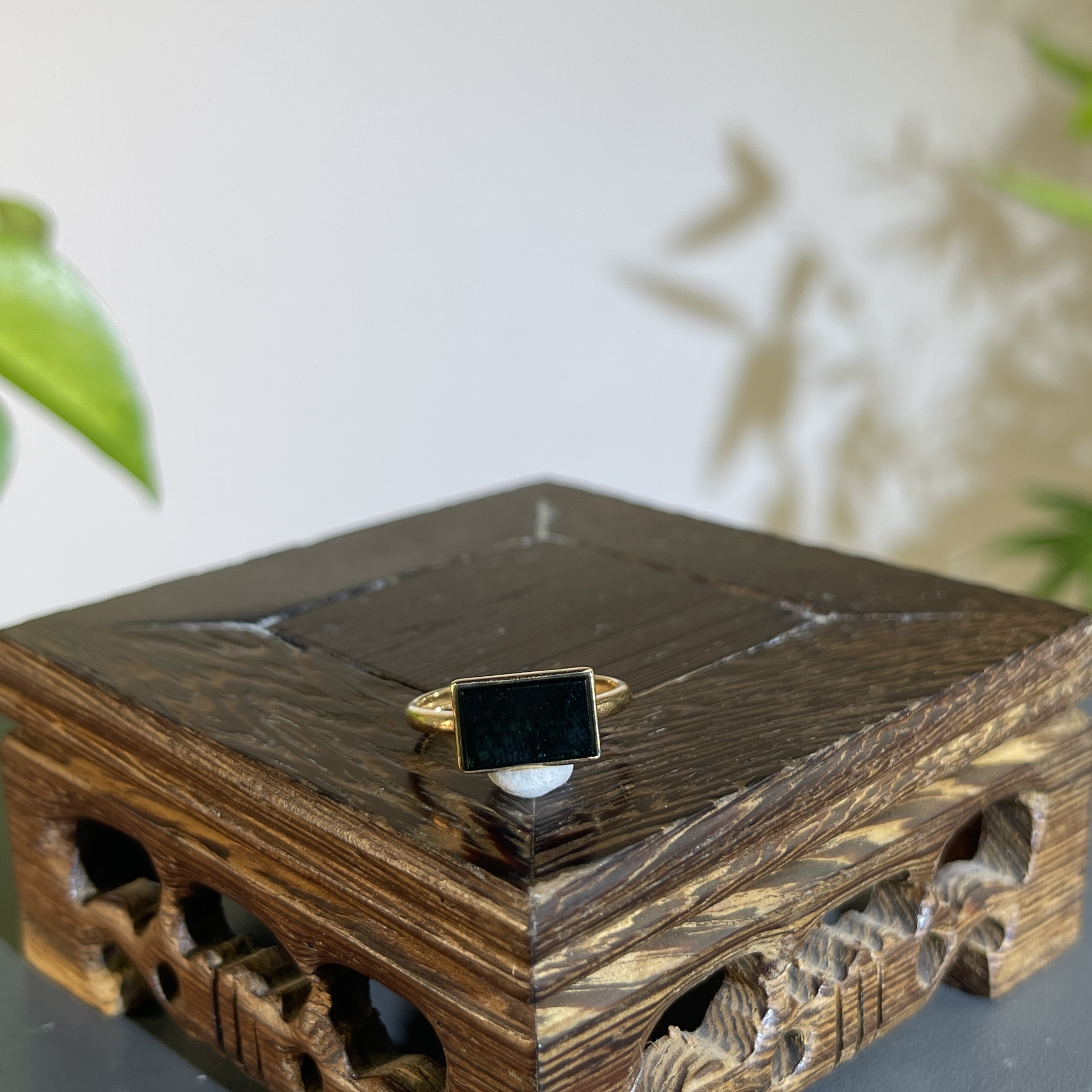 JTB20-193  黑色天然翡翠A货  黑-18K镶嵌戒指14#