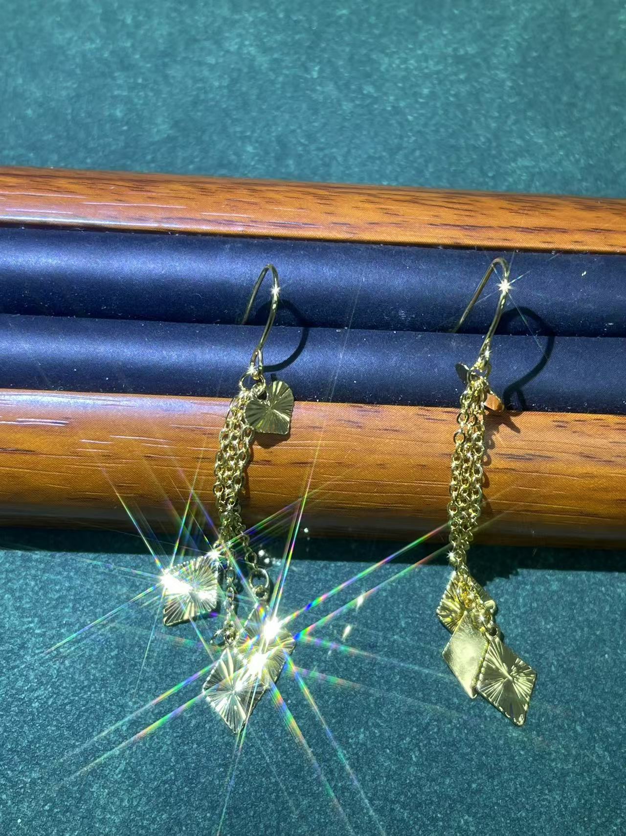 s650黄色菱形流苏耳钩多样发