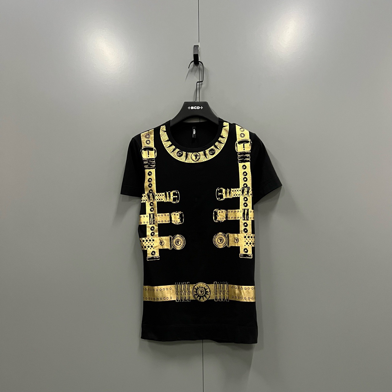 95新 VERSACE/范思哲 （bb1）金色马甲设计印花短袖 S码/604284