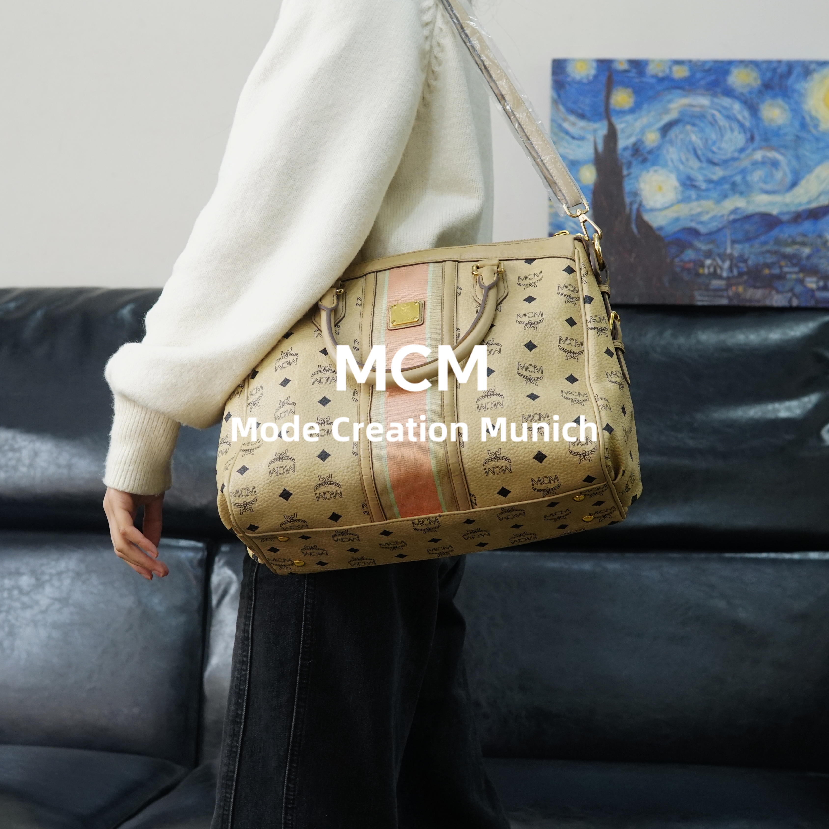 95新 MCM 米色斜挎包/ZT01527025/7025