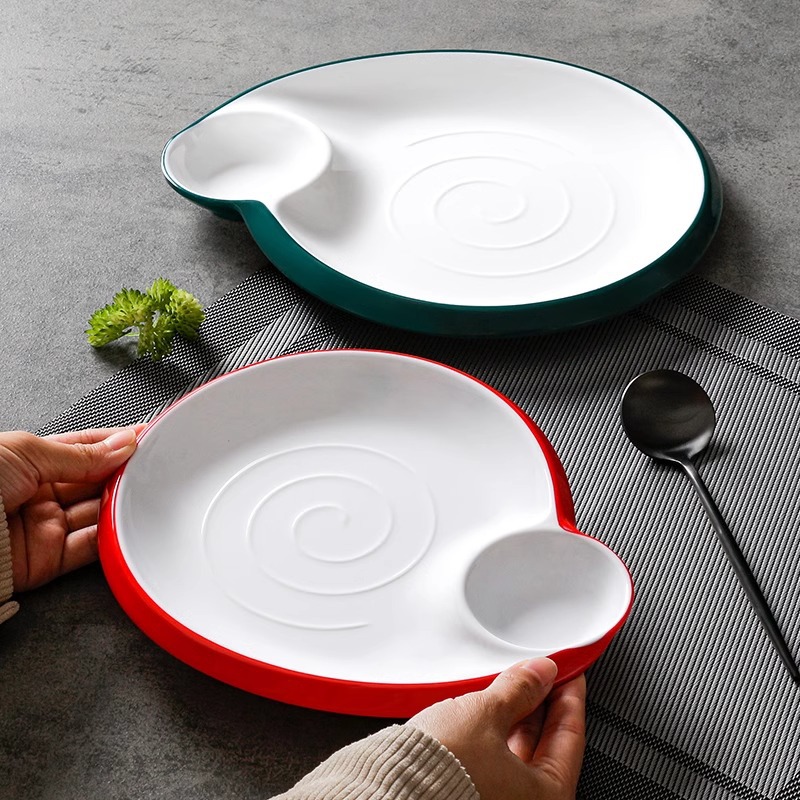 祥源美密胺餐具盘子商用饺子盘火锅双格分隔酥肉水饺专用餐盘菜盘