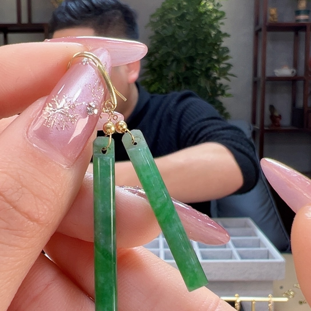 翡翠耳饰18K金镶嵌耳环34