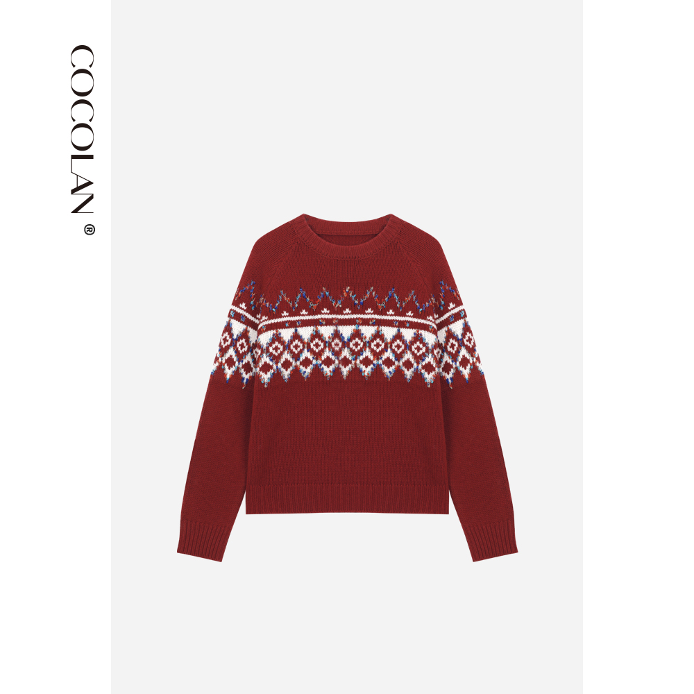 COCOLAN【圣诞-圆领】100绵羊毛费尔岛圣诞毛衣圆领女CL8MY2519