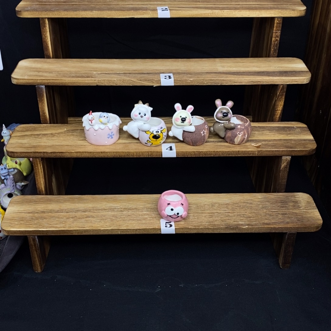 晴***天手捏釉烧拇指花盆5只