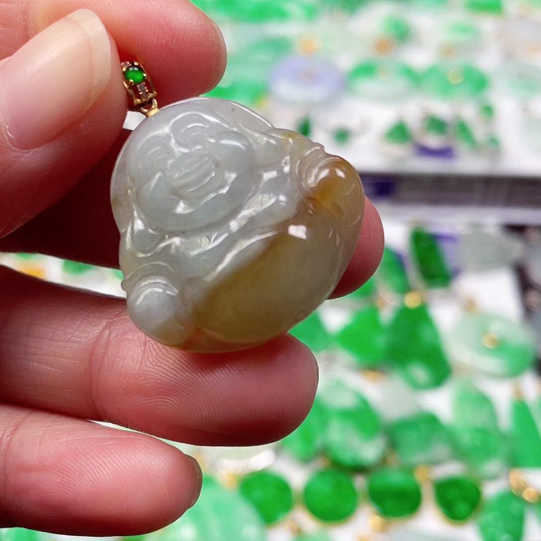 吊坠(不含链)18K金镶嵌翡翠