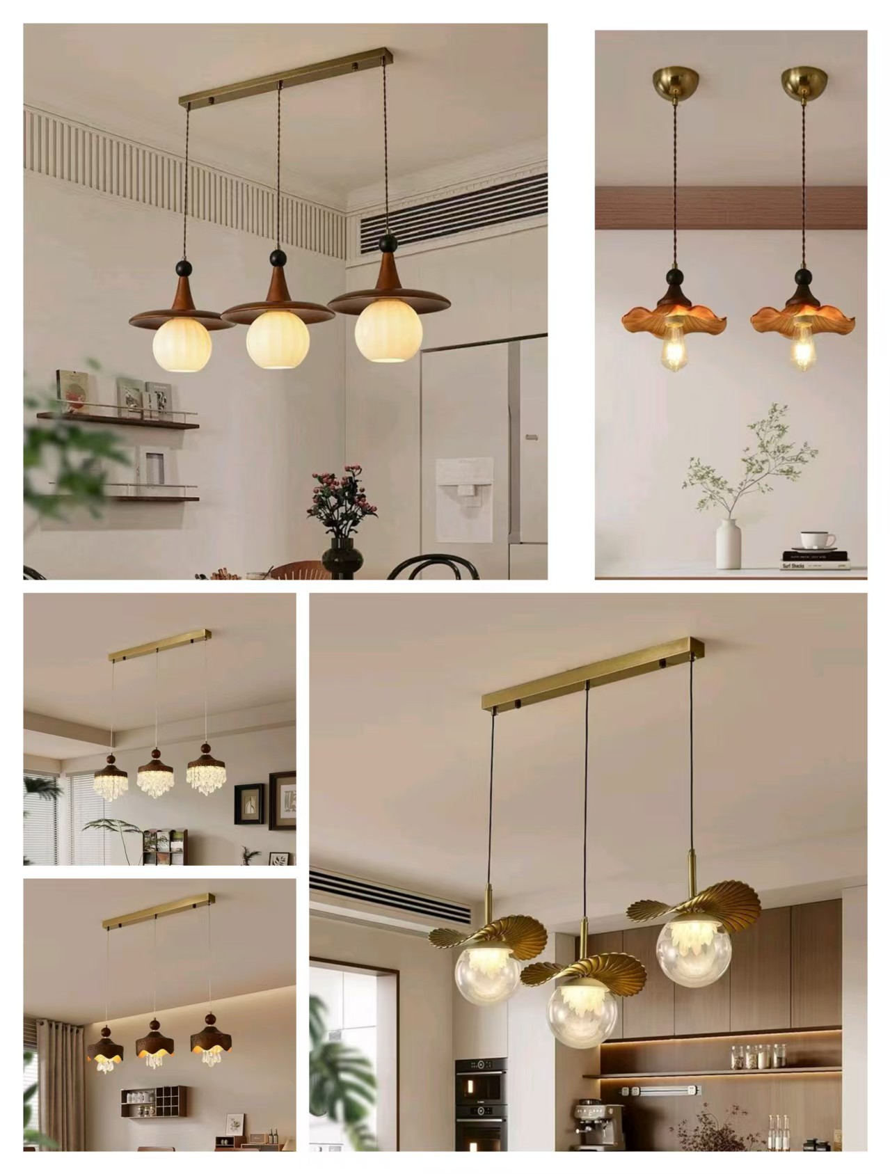 中古风餐厅吊灯客厅美式复古床头小吊灯实木玻璃高级感简约吧台灯