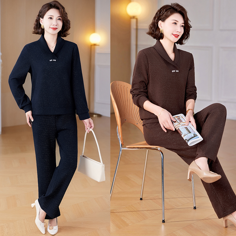 时尚妈妈装春秋季休闲运动套装中年人气质大码新款上衣裤子两件套