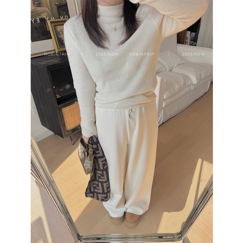 小个子半高领100%羊毛针织衫女显瘦打底衫内搭毛衣