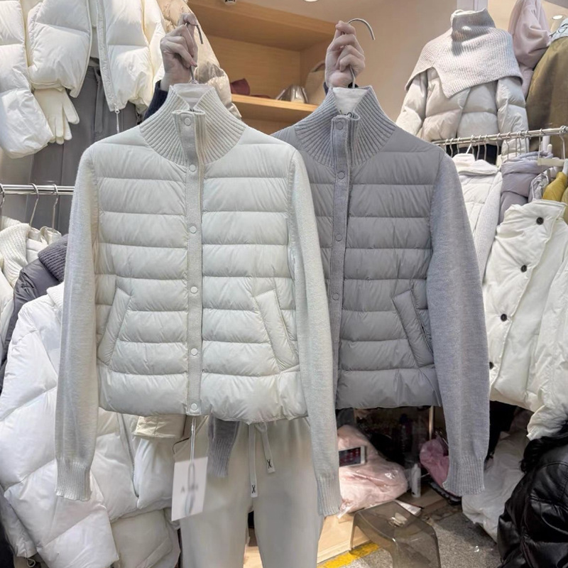 【纠结的小店子】冬季新款立领拼接针织袖轻薄羽绒棉服外套保暖