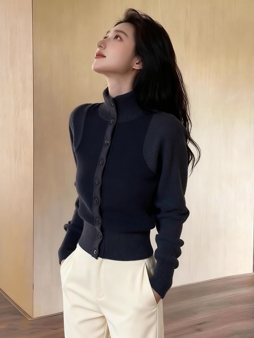 修身内搭高领针织开衫女秋冬巨好看灰色毛衣外套收腰长袖上衣打底