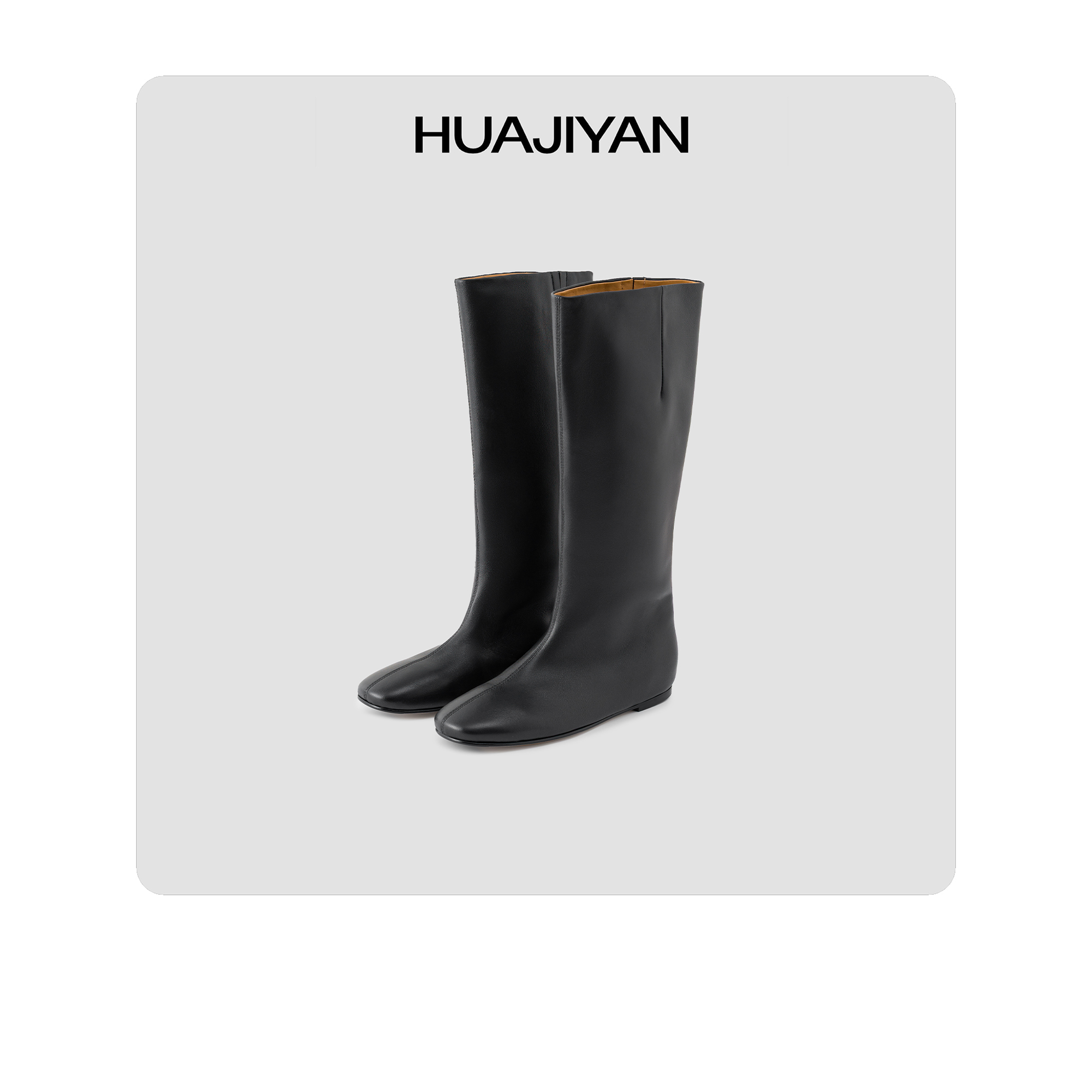 华吉言/HUAJIYAN【配饰系列】羊皮面牛皮里真皮大底方头长筒靴