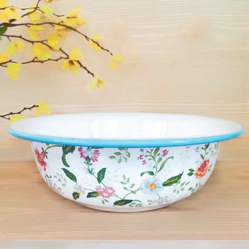 20cm搪瓷加厚盆 带盖家用米饭盆 面盆 沙拉盆 打蛋盆可加热摔不碎