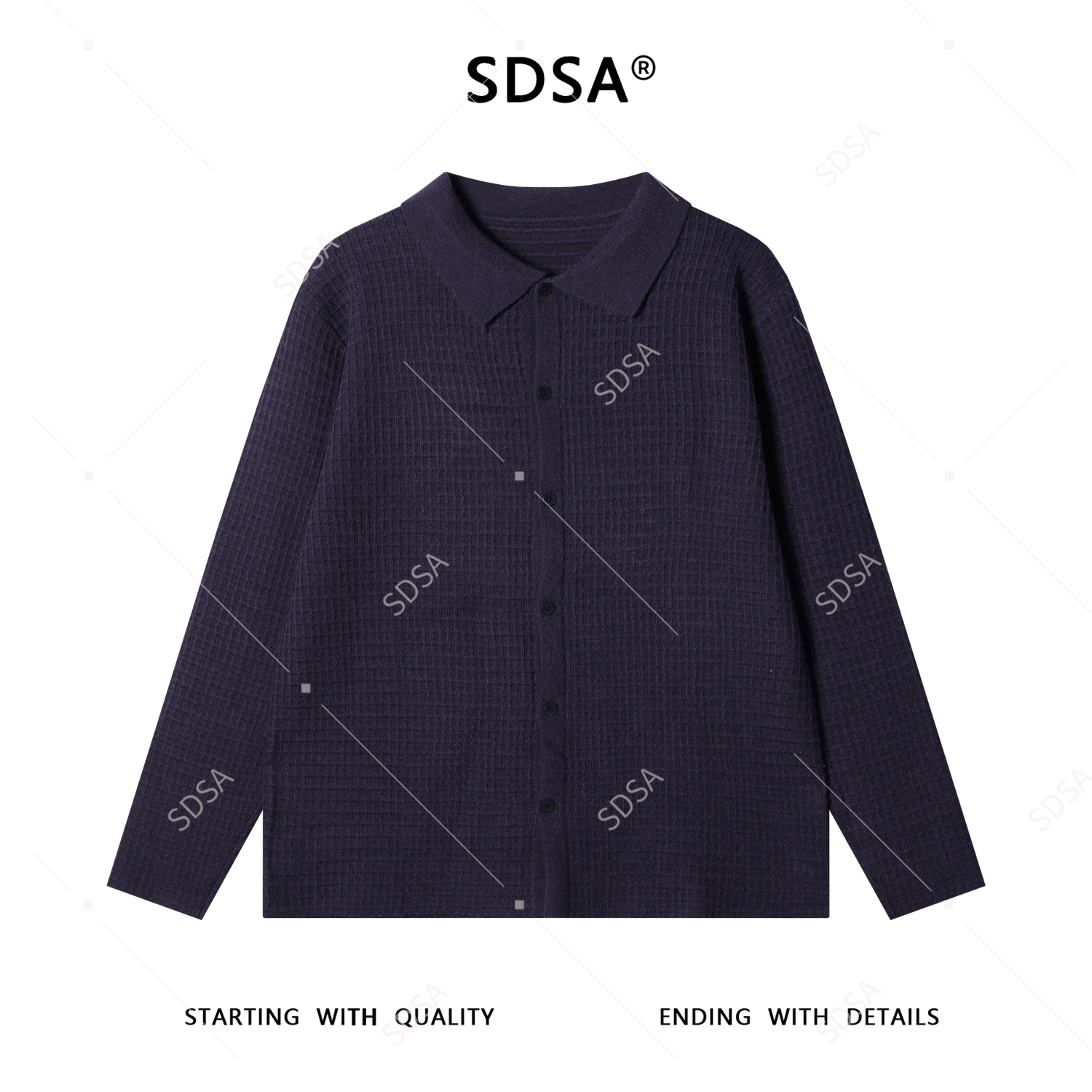 SDSA男士秋冬新款痞帅男装复古格子纽扣翻领开衫针织衫时尚毛衣