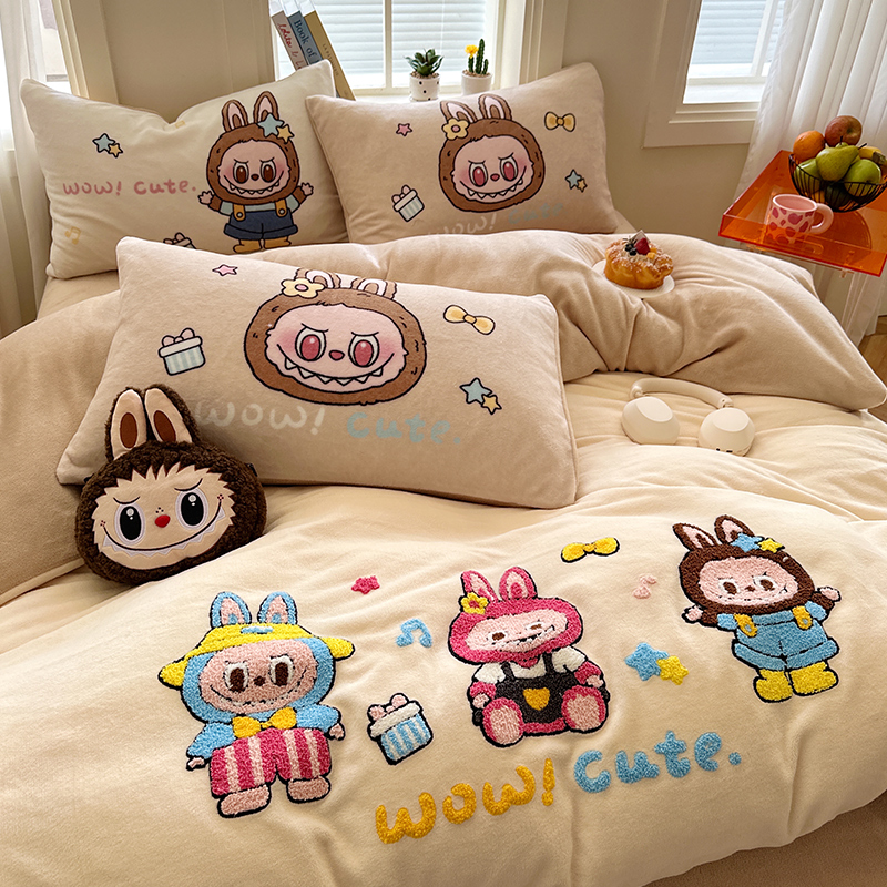 手拉手【可爱布布】牛奶绒可爱被套四件套床单四件套牛奶绒双面绒