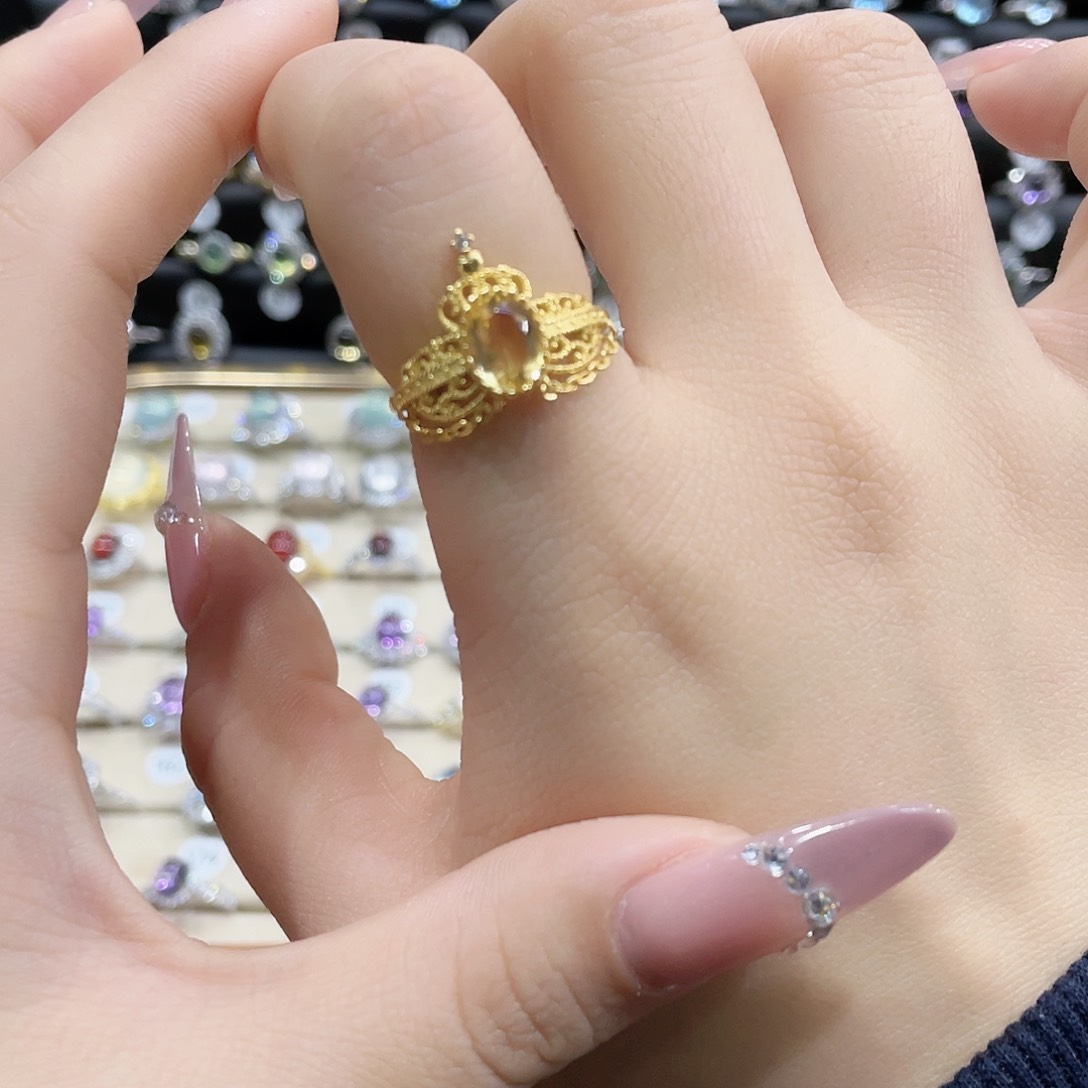 黄晶戒指银S925镶嵌戒指