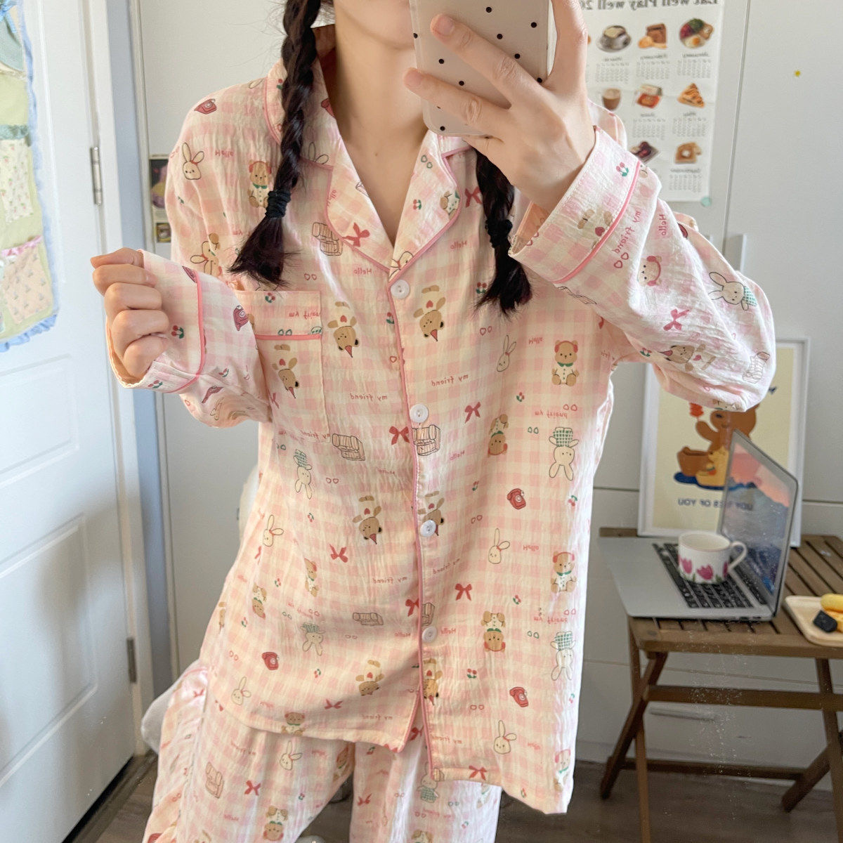 【帽子熊】2025新款春夏薄款家居服婴儿棉感泡泡纱布女开衫睡衣女