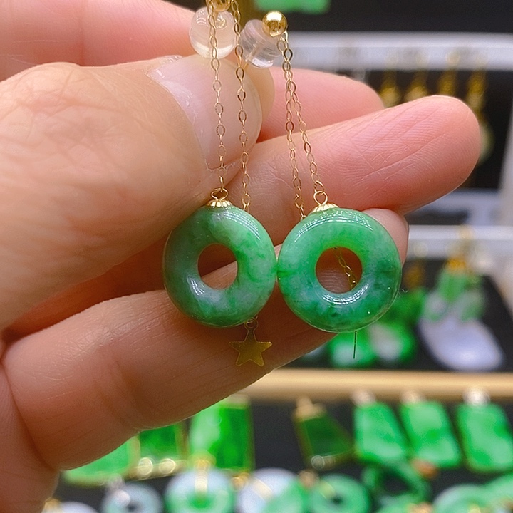 翡翠耳饰银S925镶嵌耳坠