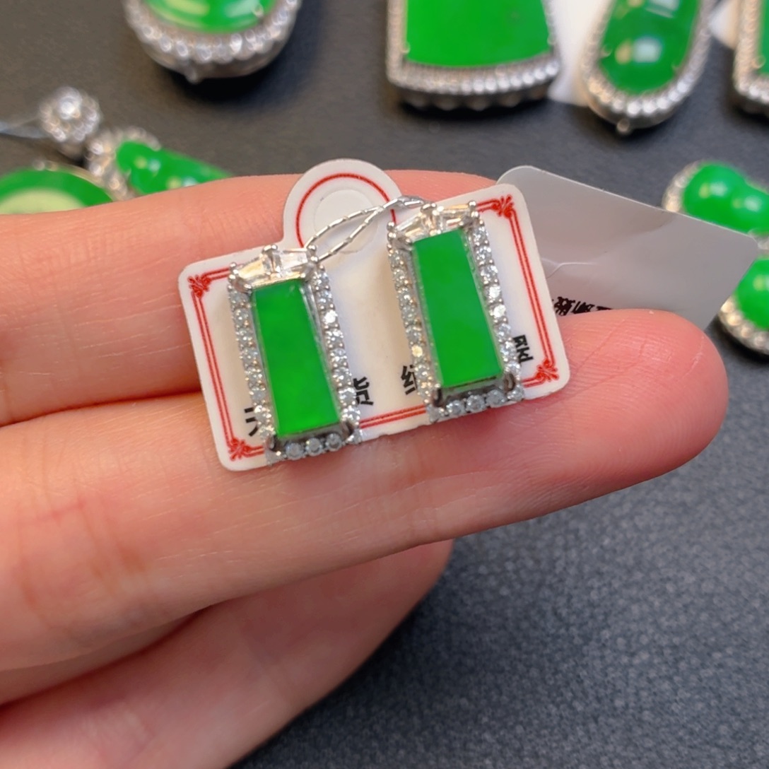 翡翠银S925镶嵌吊坠(不含链)耳钉