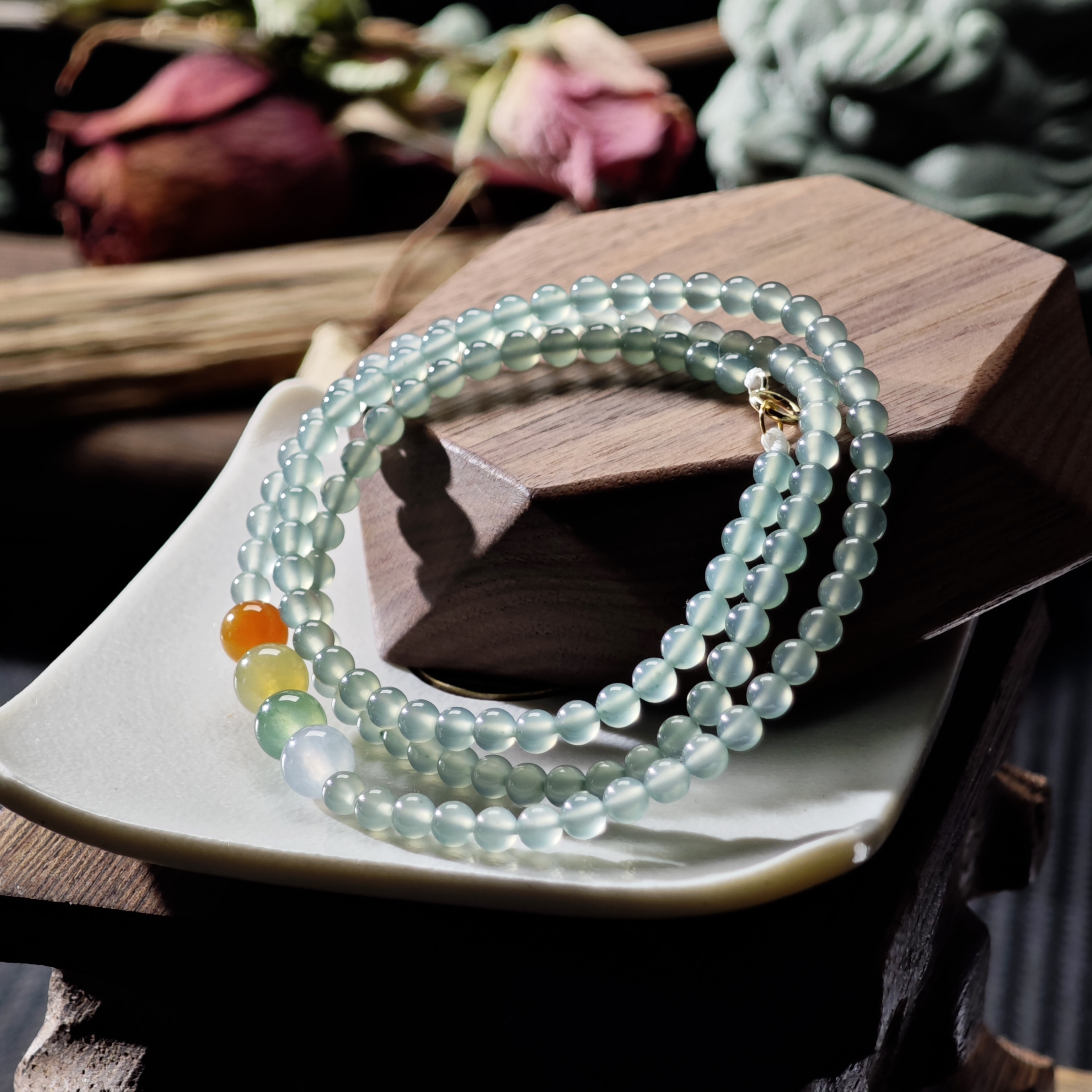 [单品]A3486(卡3.7 )缅甸天然翡翠珠冰种翡翠A级货手串48小时鉴赏