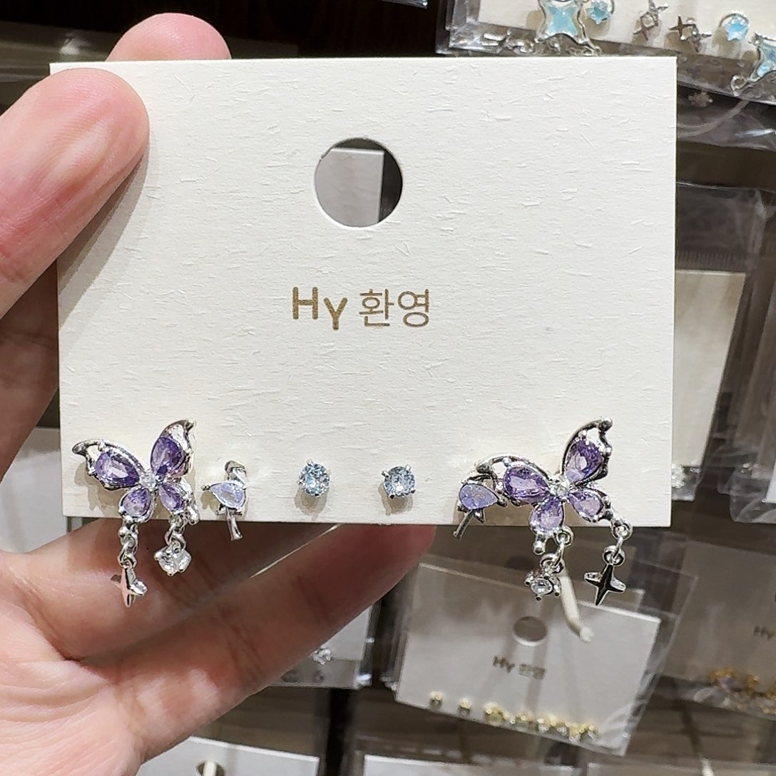 琉璃纯铜925银紫色蝴蝶套组