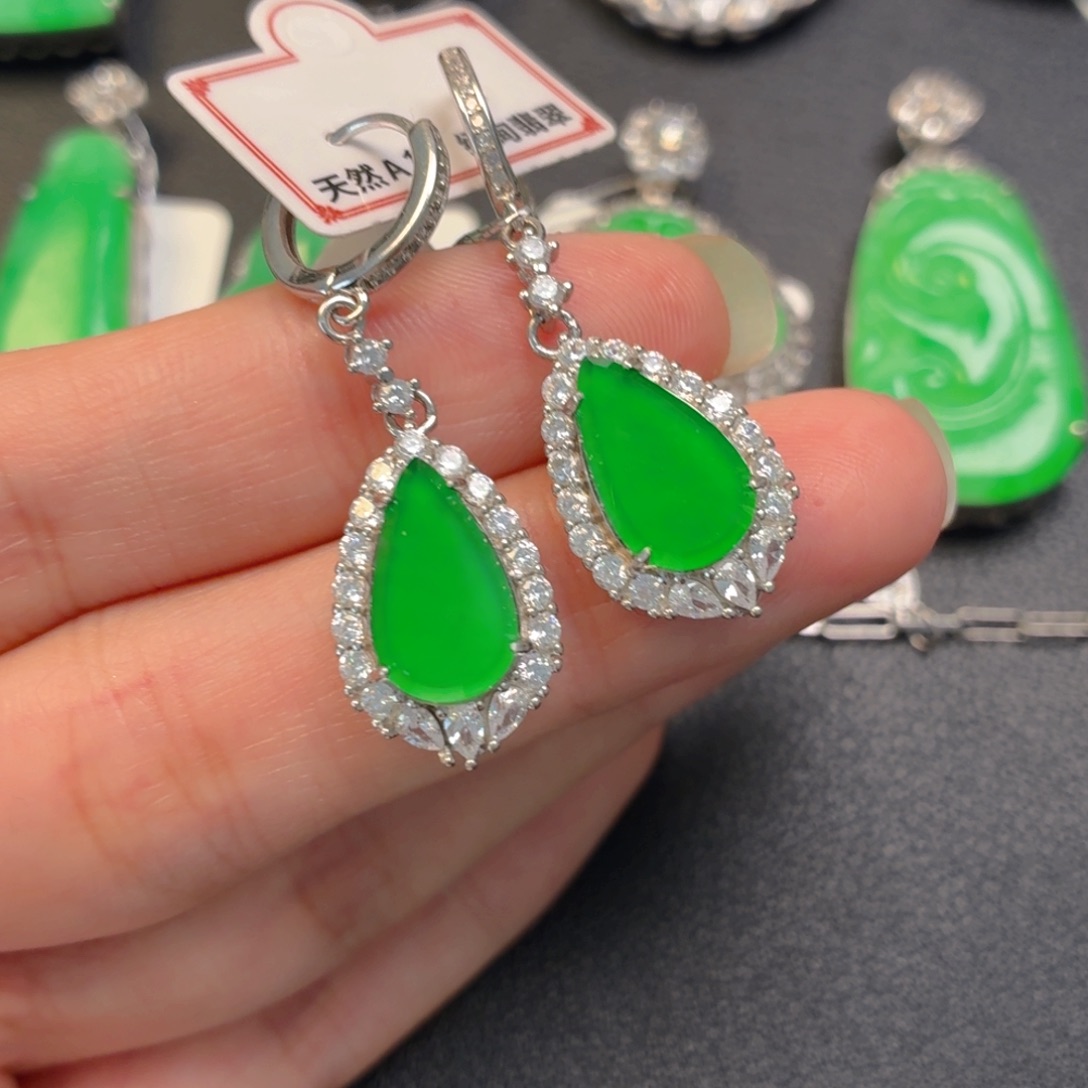 翡翠银S925镶嵌吊坠(不含链)耳坠