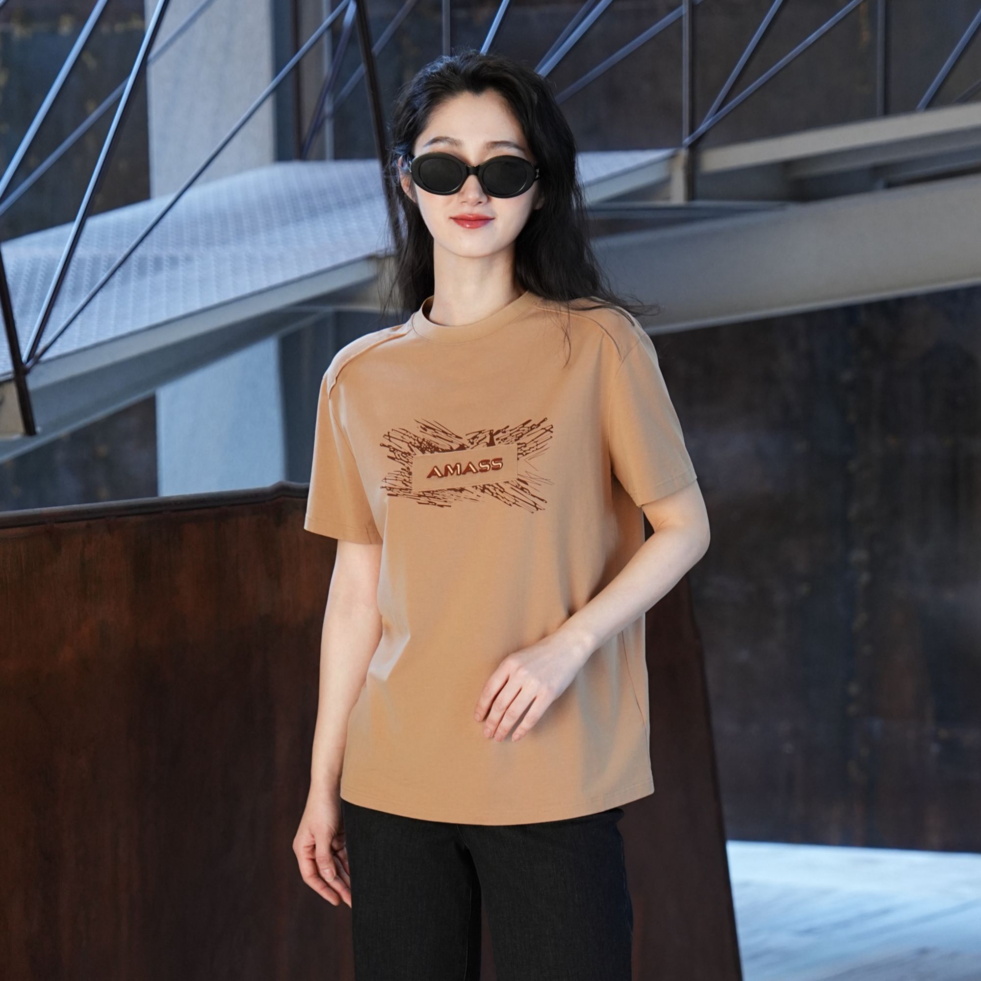 AMASS/阿玛施宽松舒适字母T恤530084