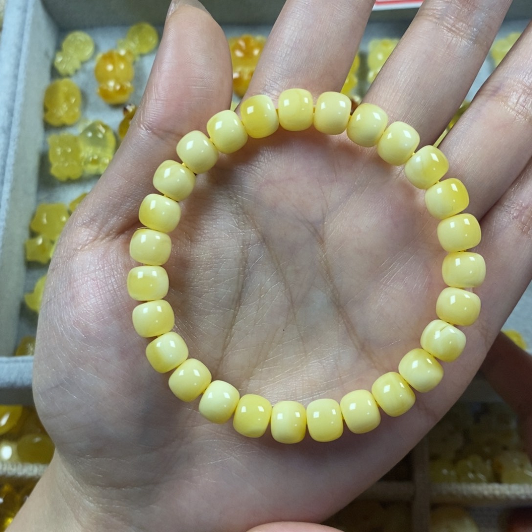 琥珀裸石未镶嵌嗷*叽精工老型满蜡手串