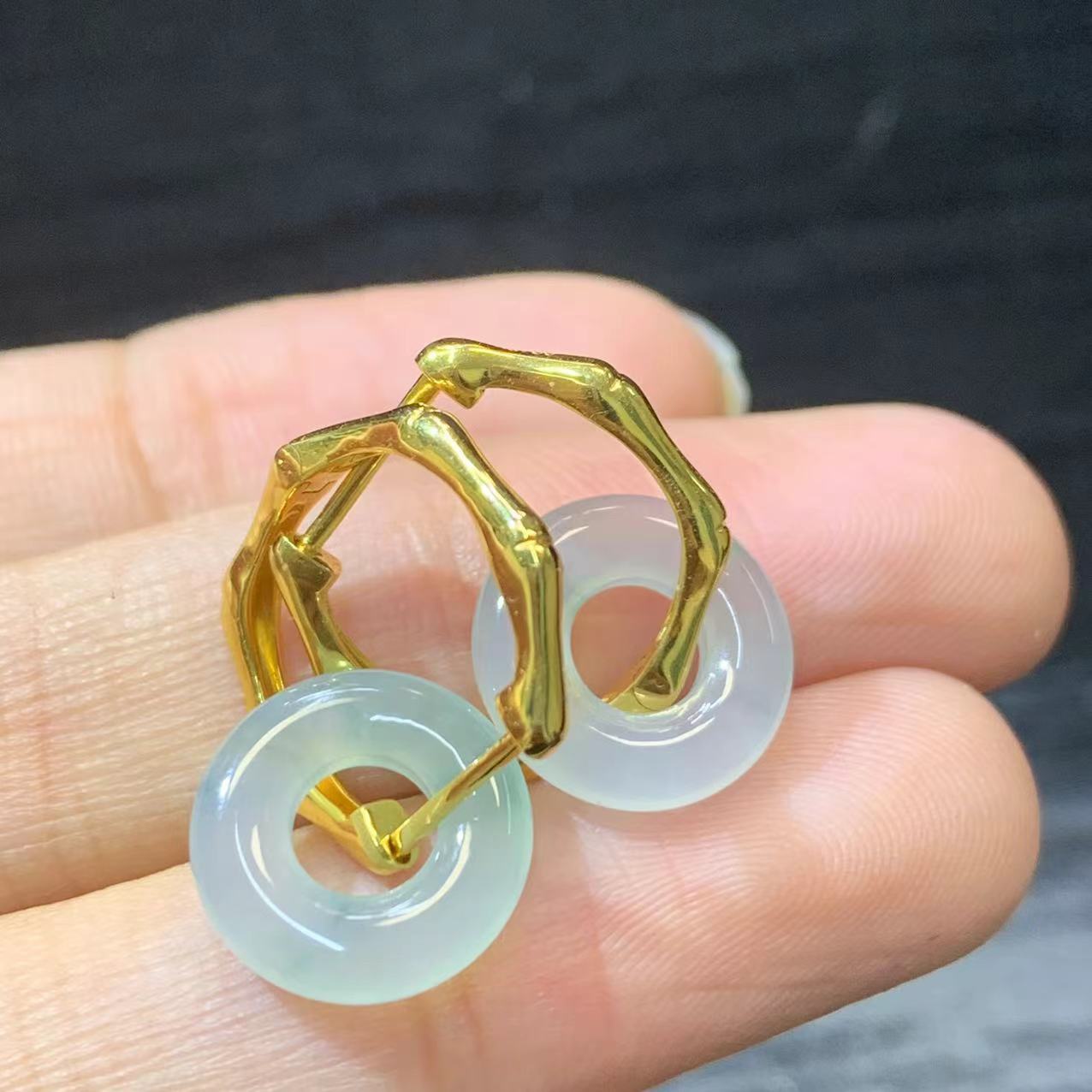 【金鑫】甜甜圈冰翡翠耳饰*18k冰胶飘绿甜甜圈正缅翡A货耳饰