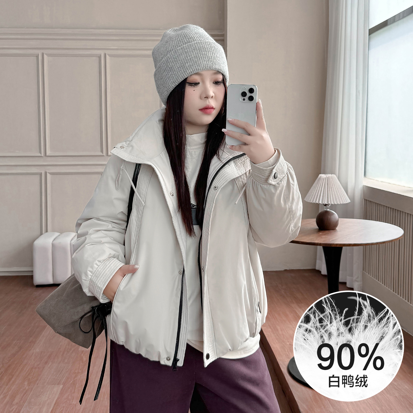 DD8411大码女装【冲锋衣羽绒服】胖mm立领宽松百搭保暖工装派克外套