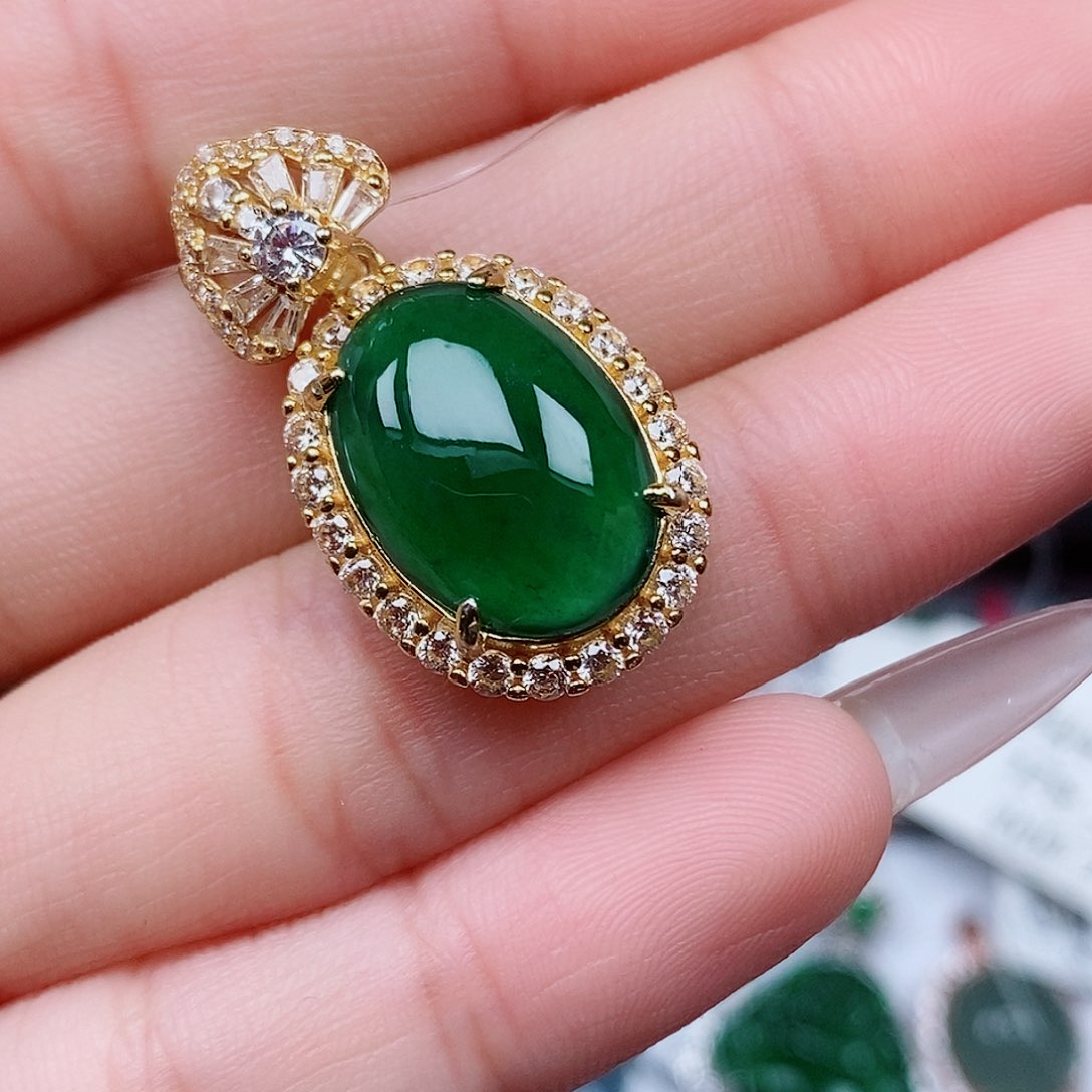 翡翠戒指银S925镶嵌吊坠