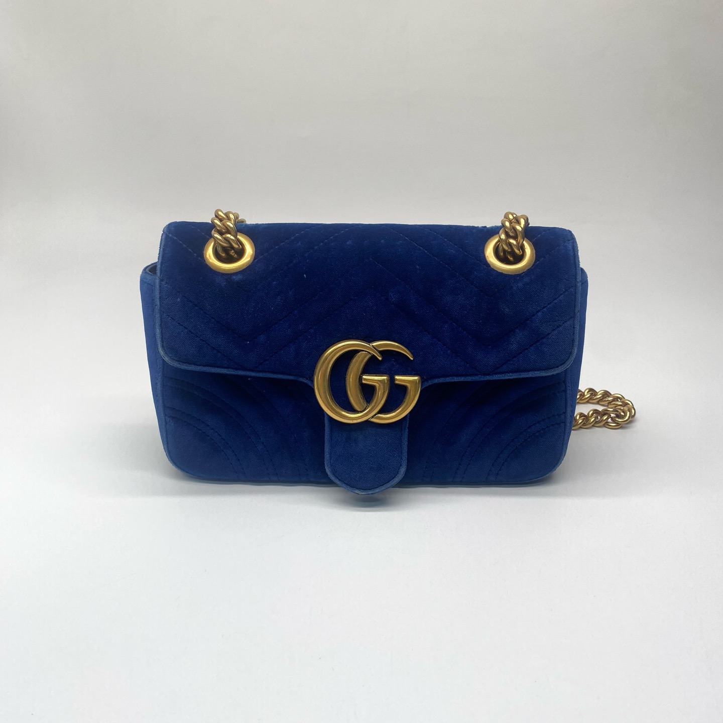 99新 GUCCI/古驰 马蒙22丝绒宝石蓝黑标023 dx1620