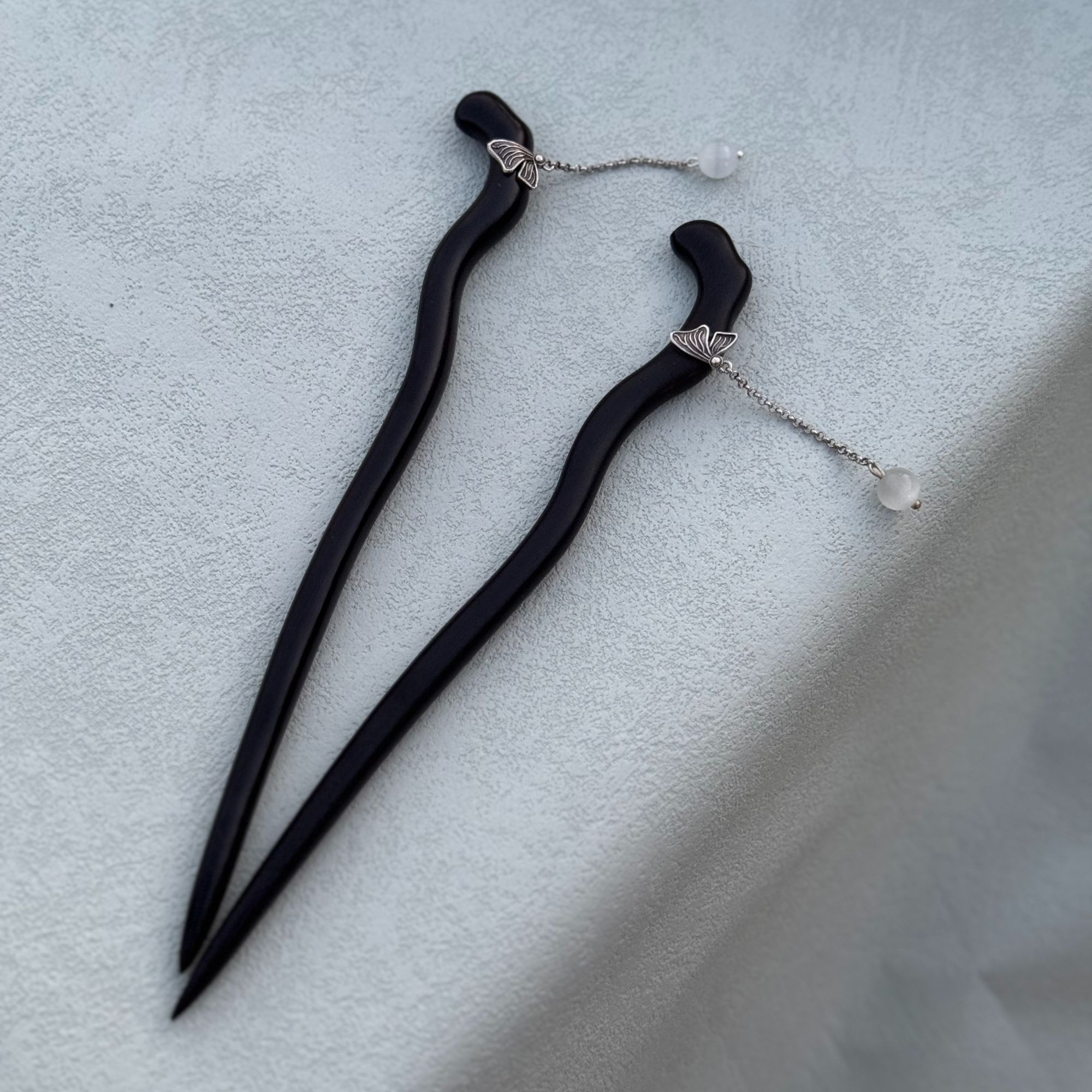 18厘米原创新中式发簪古风汉服旗袍黑檀木盘发簪子蝴蝶流苏气质女