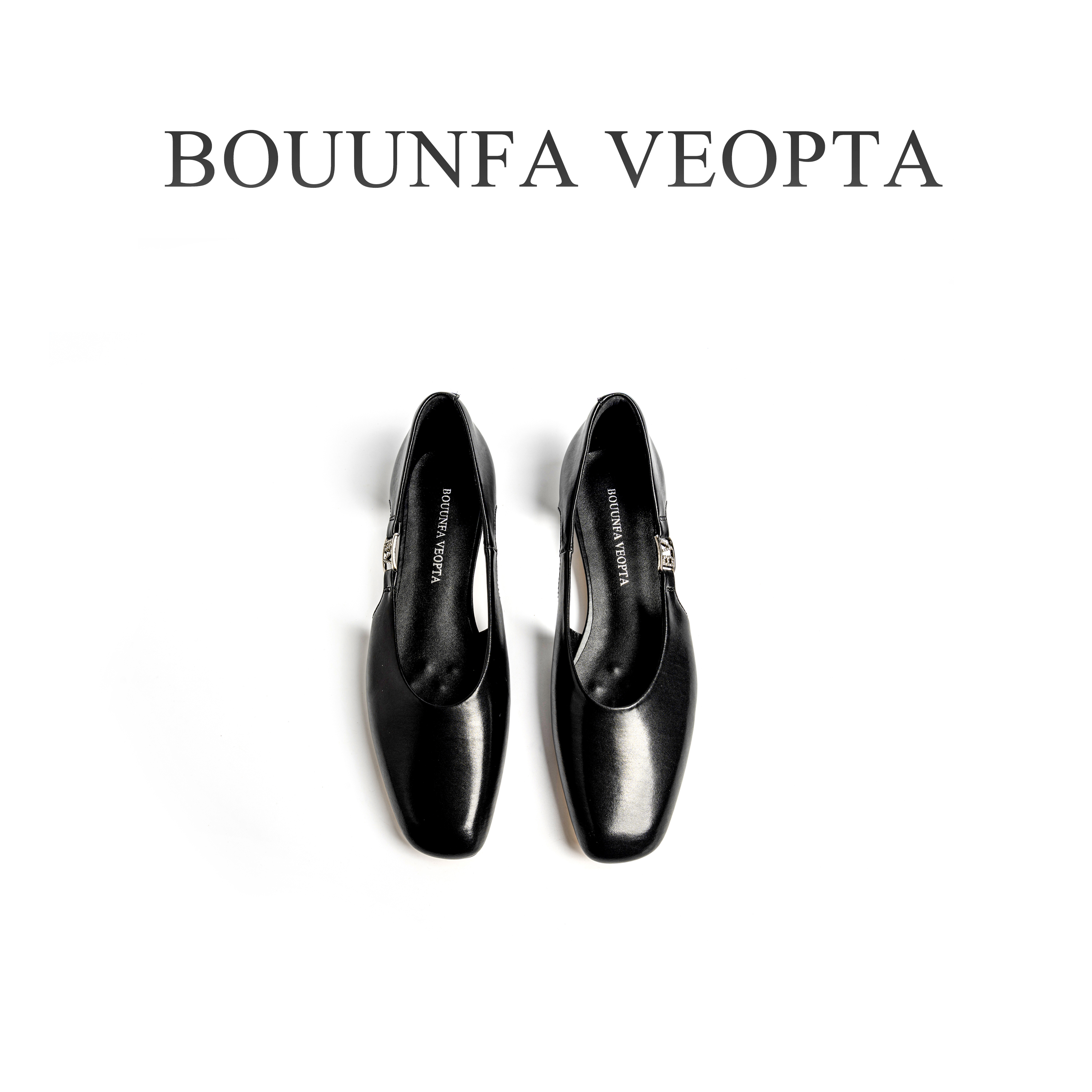BOUUNFA VEOPTA【正品】法式玛丽珍低跟浅口圆头气质镂空真皮女单鞋