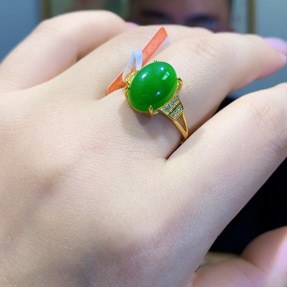 和田玉（碧玉）戒指银S925镀金镶嵌
