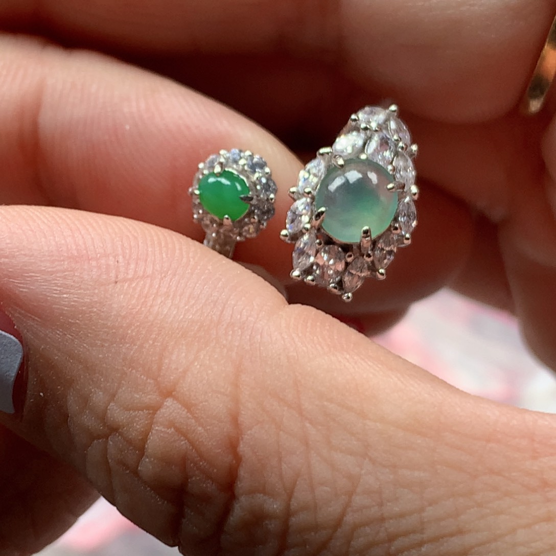 翡翠银S925镶嵌戒指天然翡翠戒指