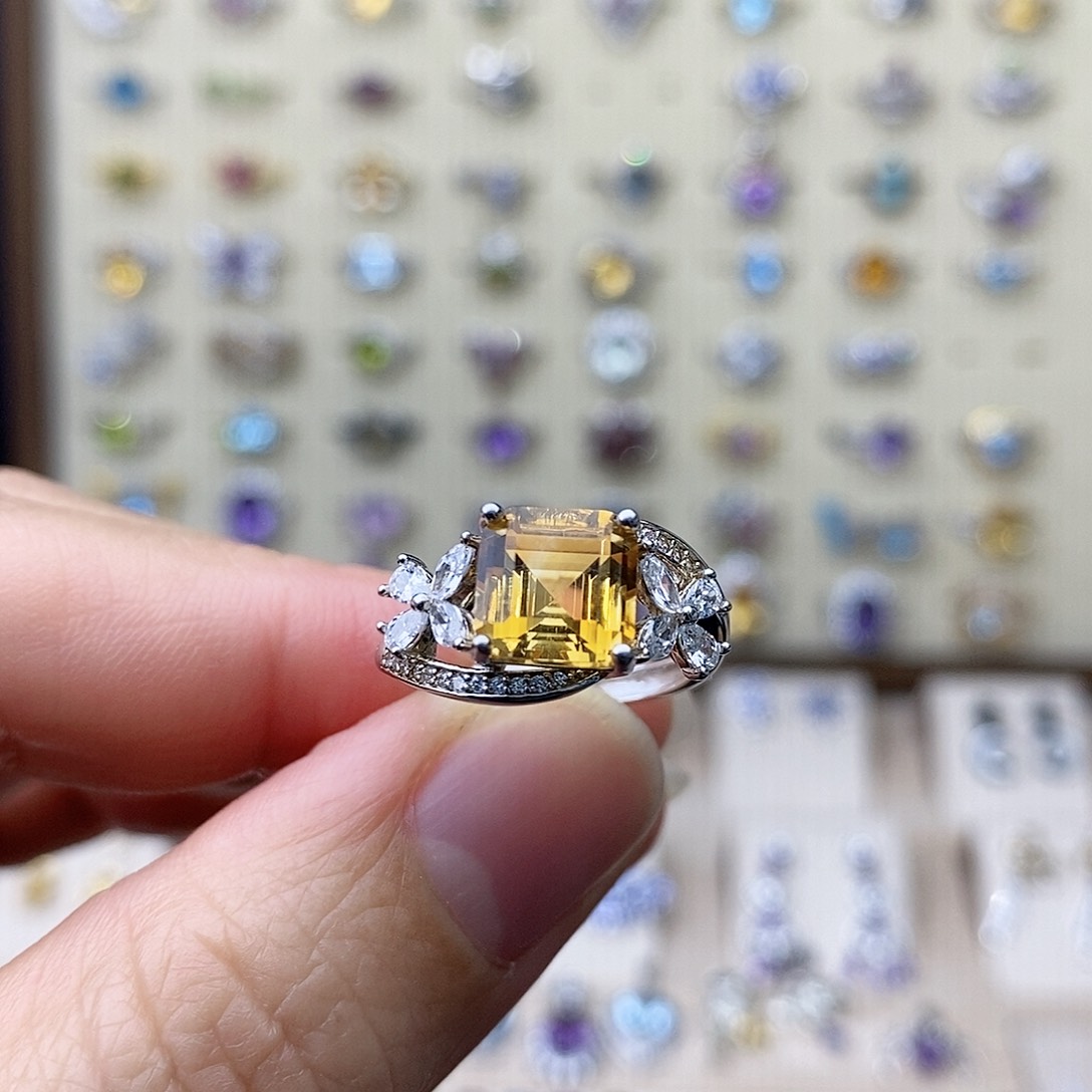 黄晶戒指银S925镶嵌需要证书备注