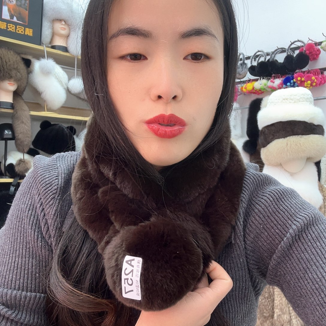 兔皮257深咖色兔毛瑕疵围巾