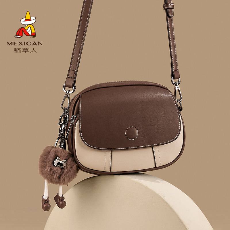 稻草人25秋新品【流光风】斜挎包时尚真皮撞色小圆包百搭通勤女包