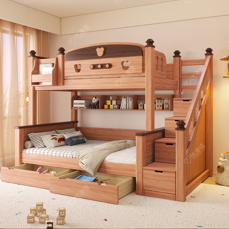 优漫佳全实木高低上下床铺子母双层儿童床上下铺高箱储物两层床