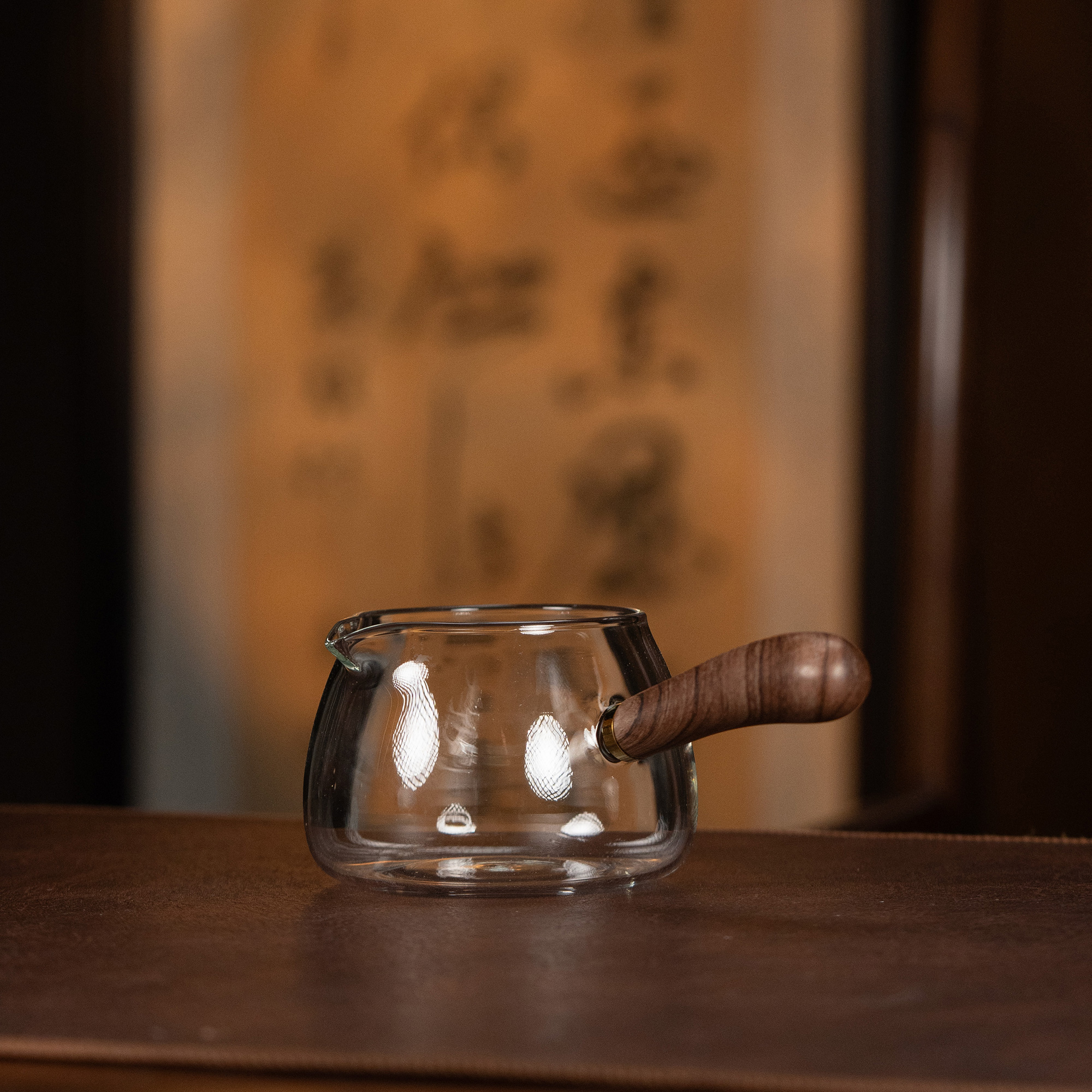 【大肚侧把公道杯】透明玻璃公道杯加厚耐热木把约400cc福利系列DC