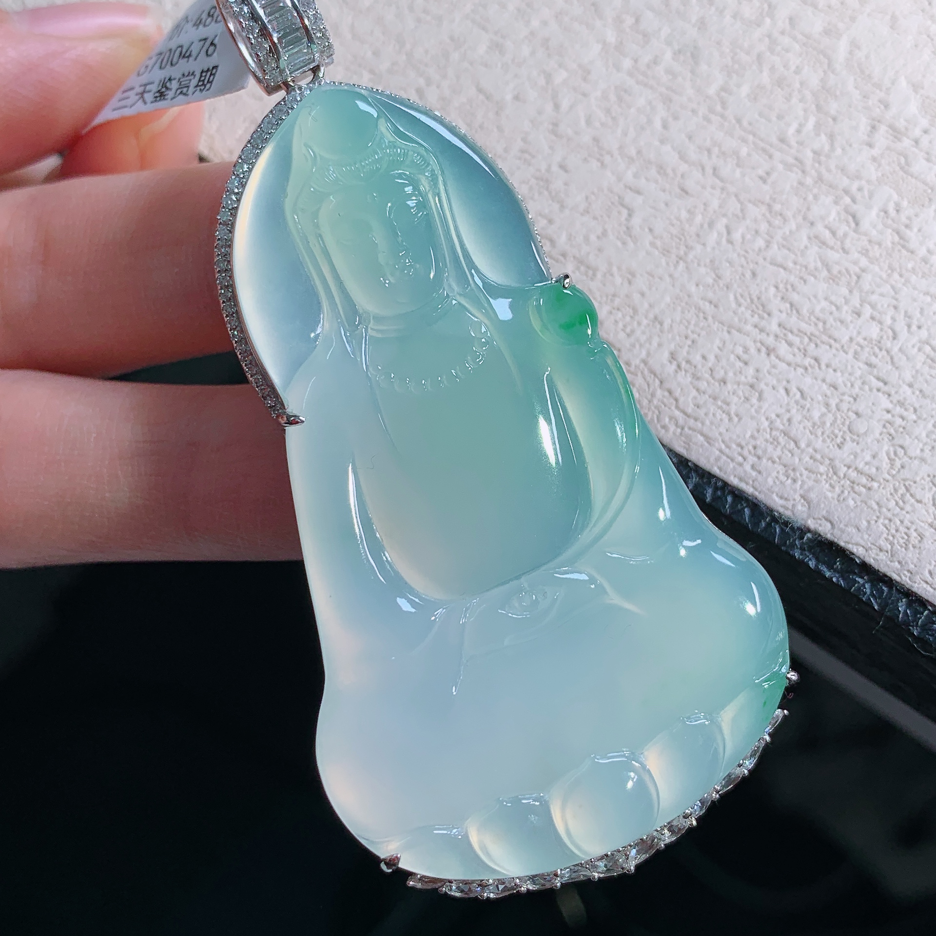 缅甸天然翡翠A货老坑素衣观音吊坠高品质精雕礼物74.7×37×7.4