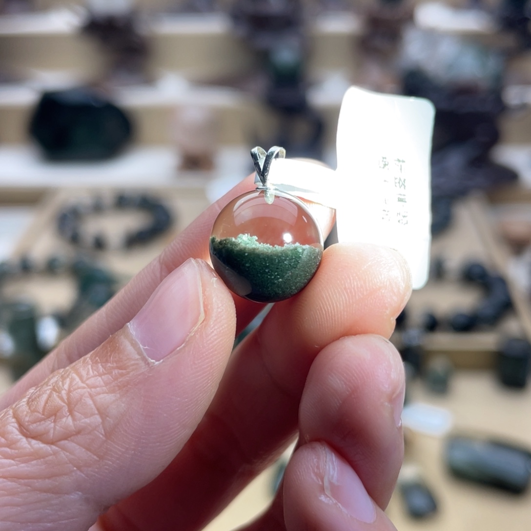 银S925镶嵌颈饰水晶绿幽灵吊坠