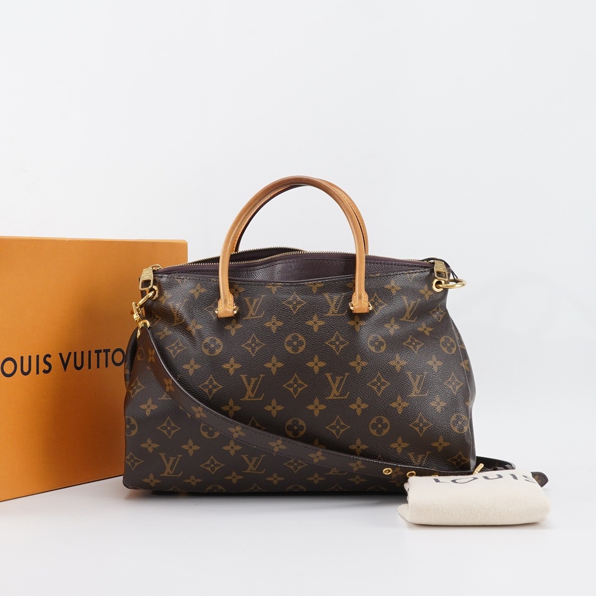 95新 LouisVuitton/路易威登 传奇Pallas 老花拼葡萄紫手提斜挎包