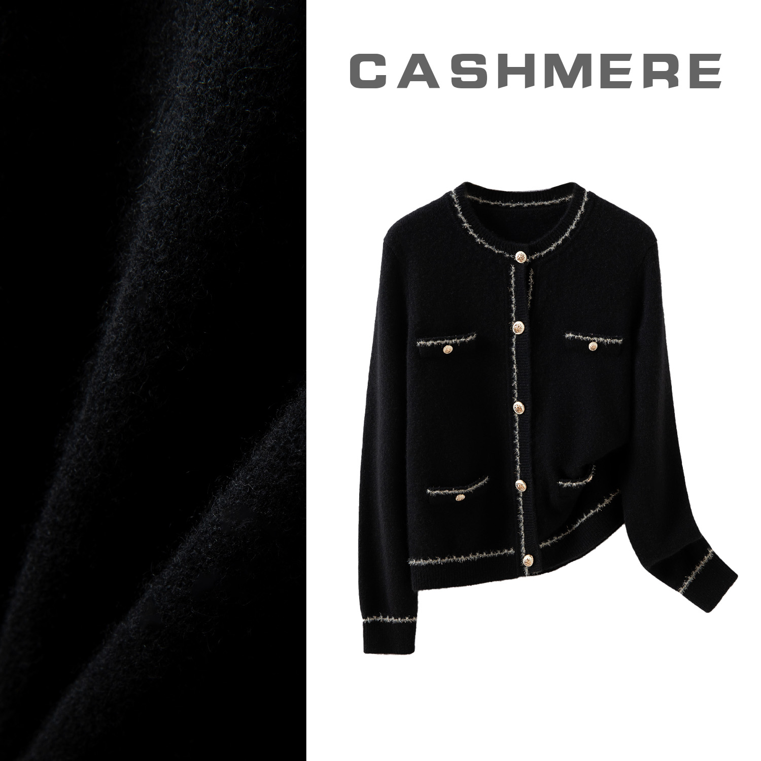 【100%山羊绒】羊绒衫女士小香风秋冬季开衫针织气质女装