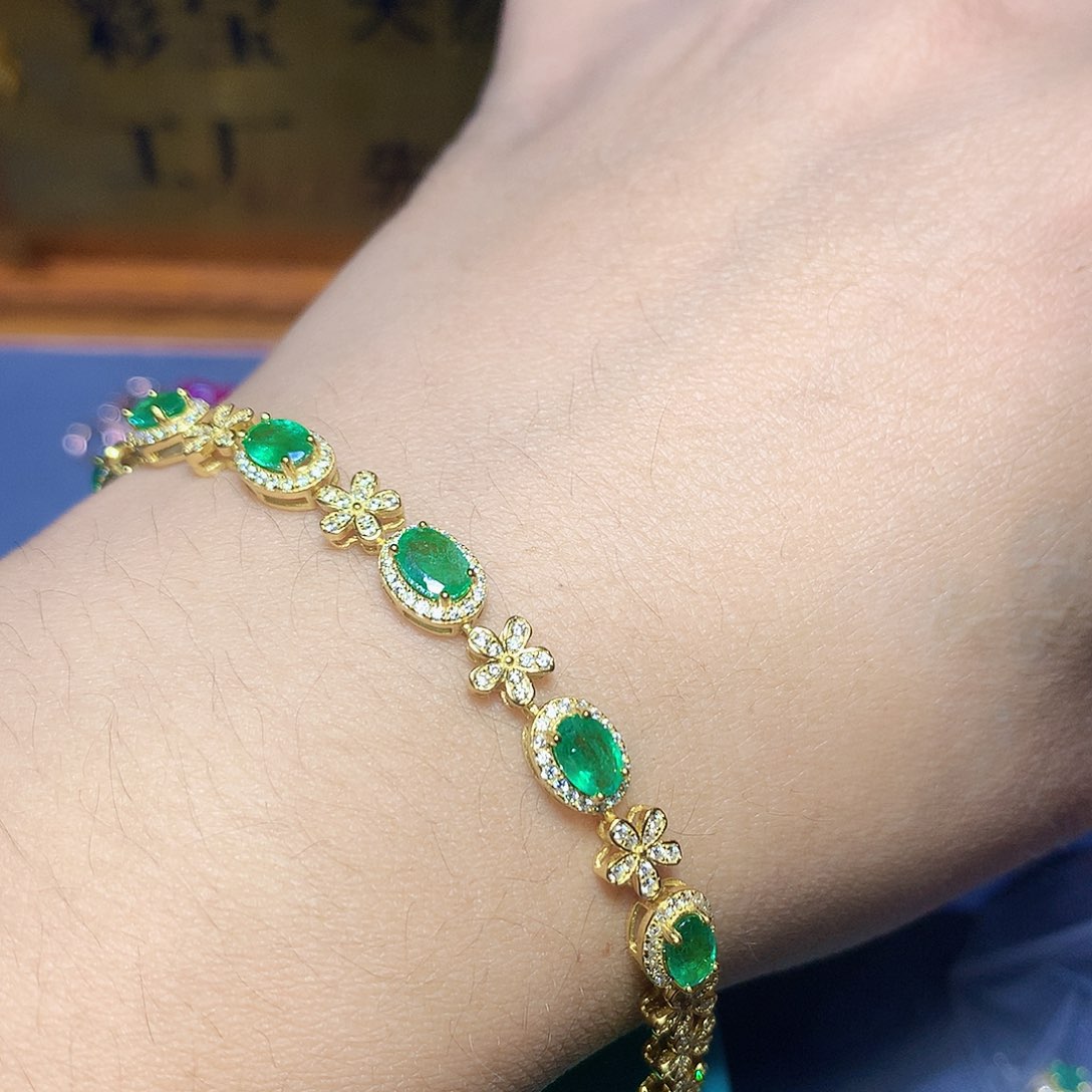 祖母绿手链银S925镶嵌