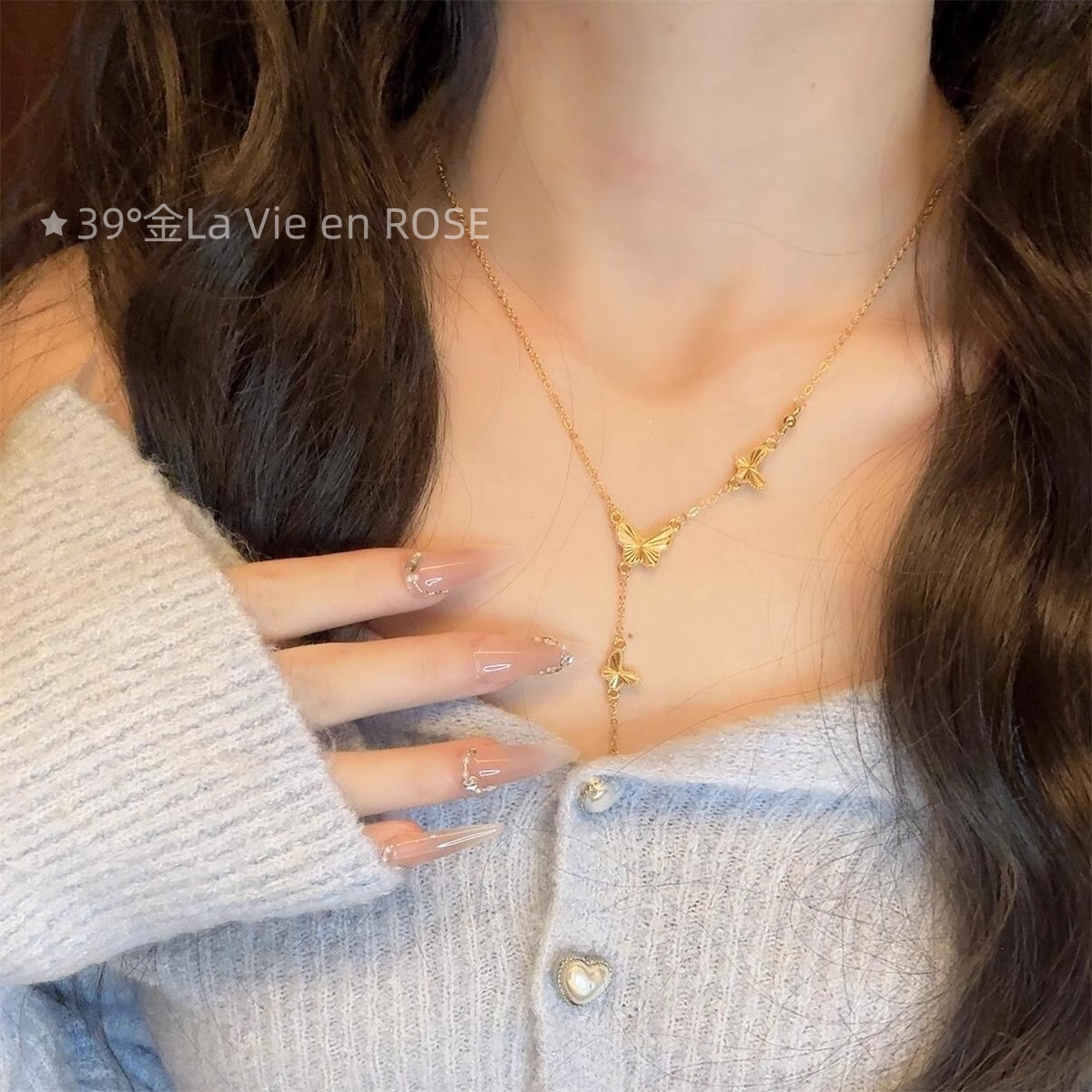 铜合金项链 【镭射蝴蝶】项链高保色女高级感时尚手链ins风轻奢