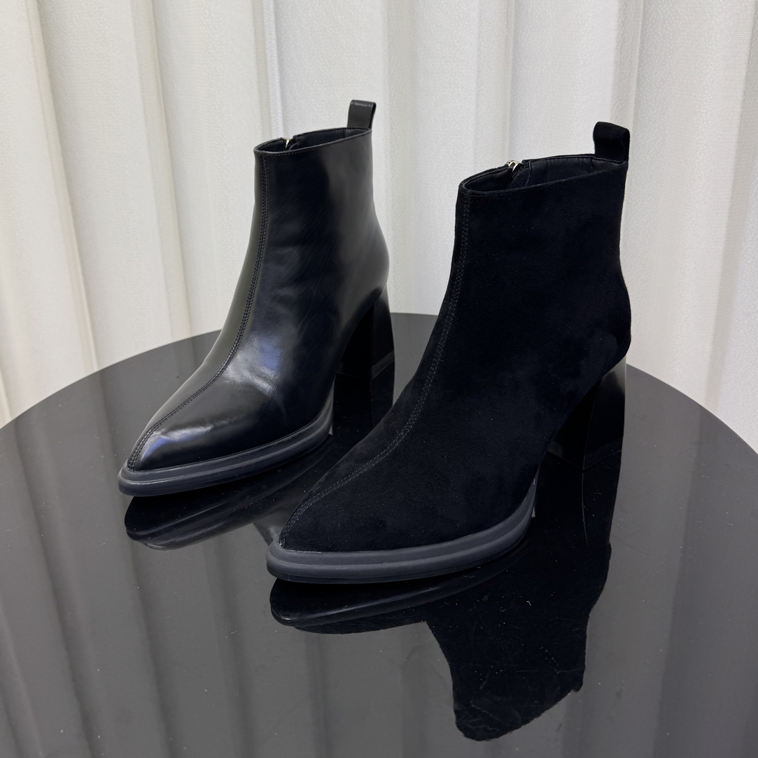 ORIGIN/起源2025年新款时尚百搭中跟秋冬季羊猄皮女士短靴