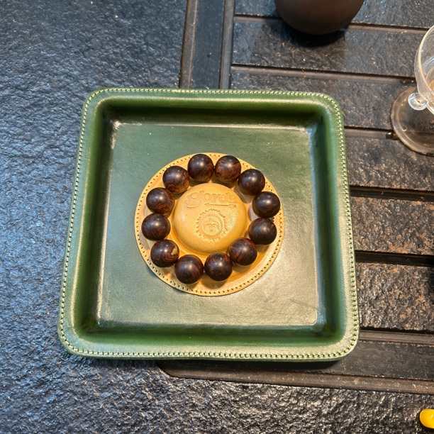 首饰盒/箱 手工皮具高端双层牛皮手工缝线文玩盘首饰银饰桌面收纳