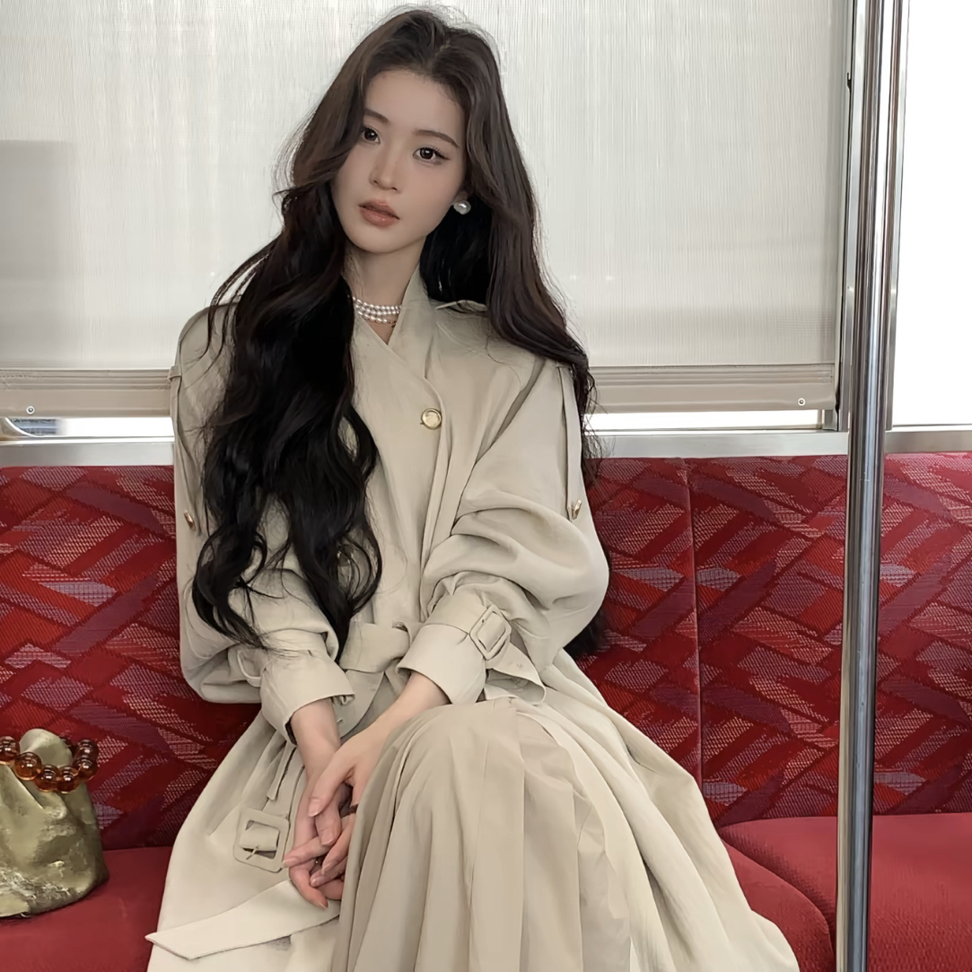 ICELOLLY巨好看风衣女中长款外套高个子亚麻大衣早秋穿搭W25062